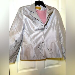 Bergamo By EBI Gray Floral Silk Woman’s Blazer Jacket Size 12 EUC Collared